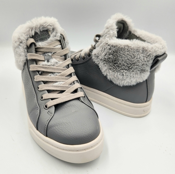 Koolaburra Shoes - Koolaburra Womens 6 Sundell Fuzz High Top Sneaker Grey Faux Fur Collar By UGG